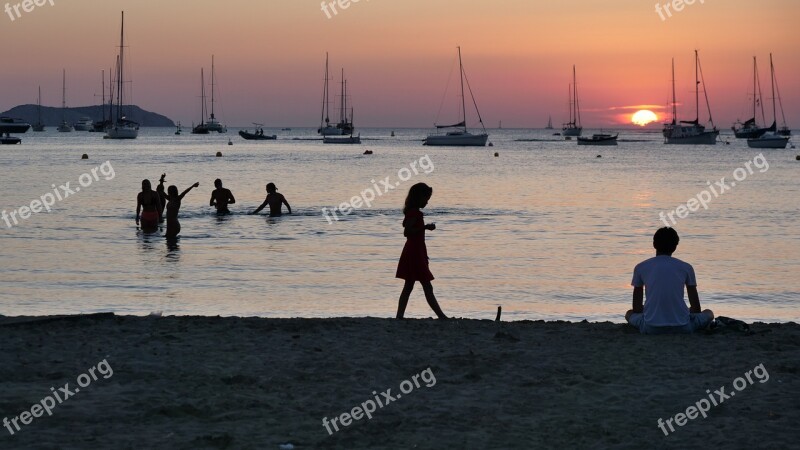 Sunset Contemplation Water Beach Summer