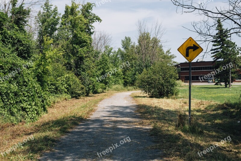 Sign Path Right Turn Caution Outdoors