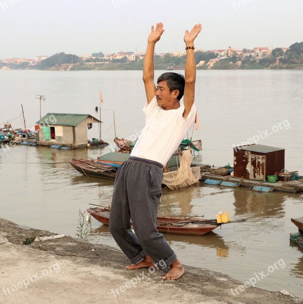 Gymnastics Morning Greeting Red River Hanoi Free Photos