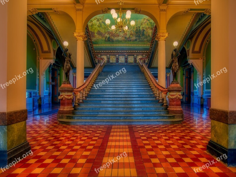 Grand Staircase Iowa State Capitol Inside Interior Vintage