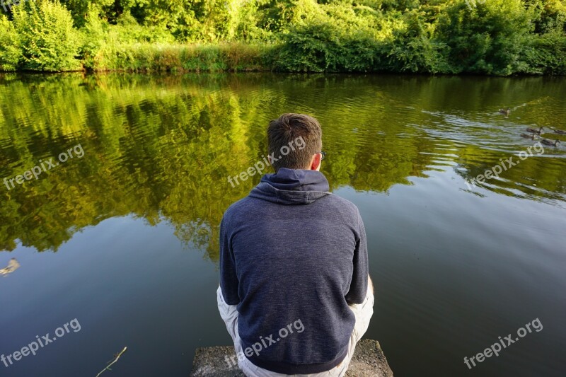 Back Sitting Person River Nature