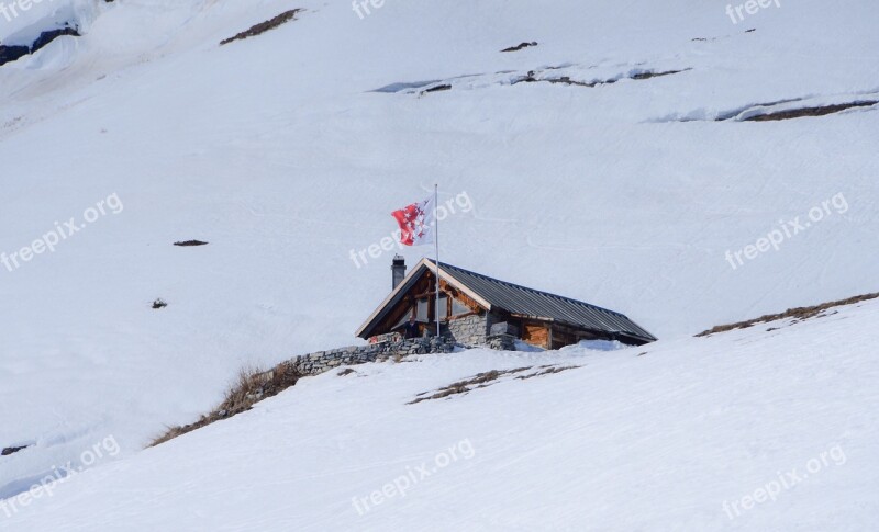 Snow Chalet Winter House Flag