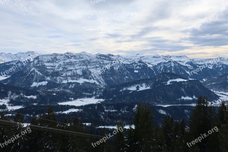 Bregenzerwald Mountains Winter Snow Clouds