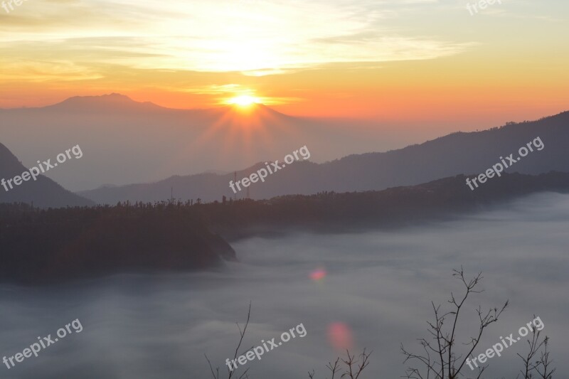 Sunrise Fog Landscape Mist Morning