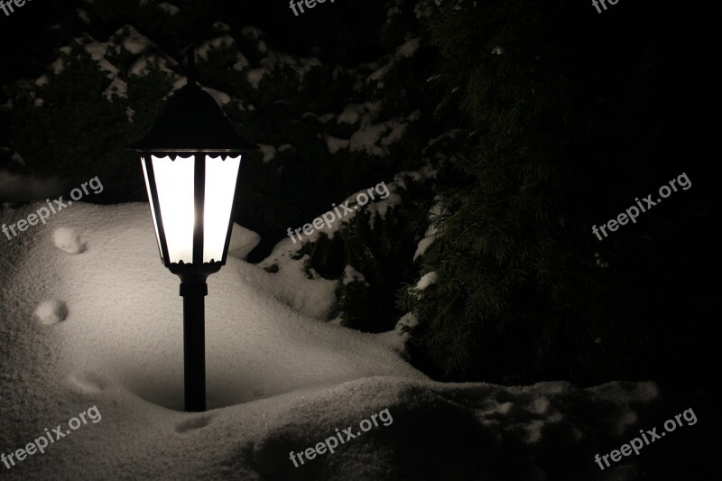 Lantern Winter Darkness Snow Snowfall