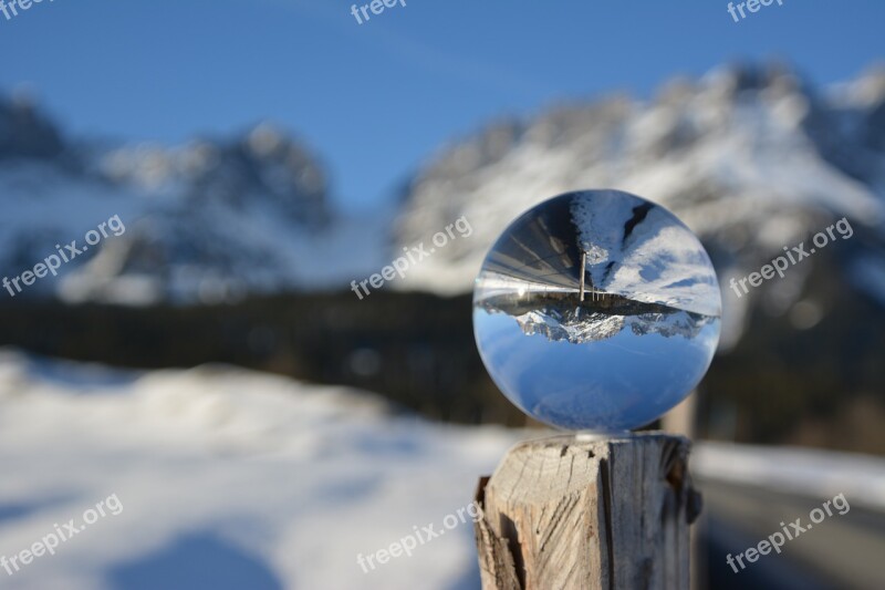 Glass Ball Winter Snow Mirroring Nature