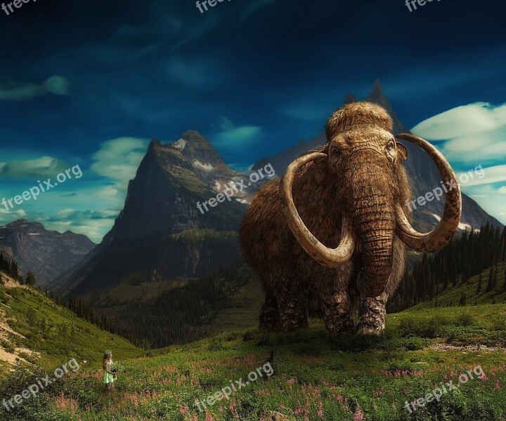 Photo Montage Photoshop Girl Mammoth Fantasy