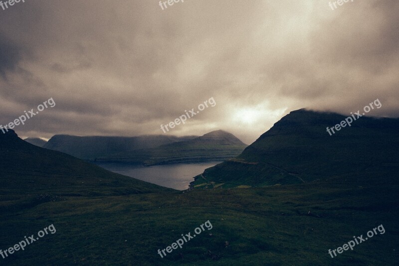 Landscape Mountains Sunset Clouds Hills