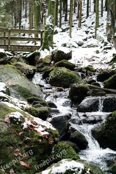 Winter Bach Bridge Rock Water