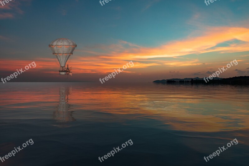 Hot Air Balloon Landscape Reflection Ballooning Balloon