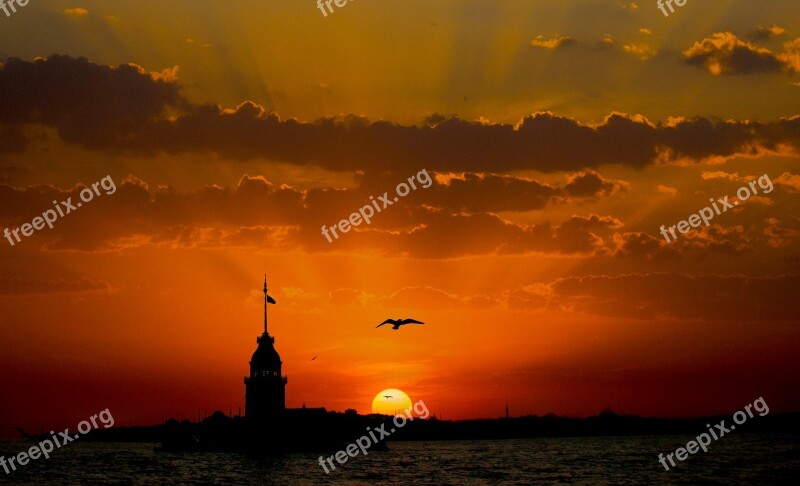 Maiden's Tower Kiz Kulesi Uskudar Istanbul Sunset Turkey