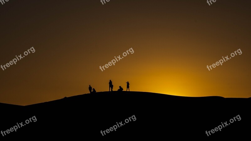 Silhouette Morocco Desert Nature Sunset