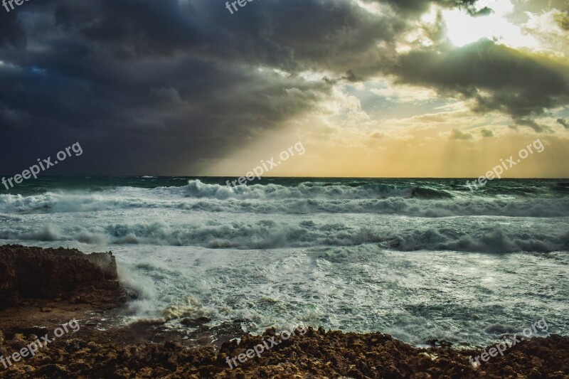 Rocky Coast Storm Sea Waves Nature