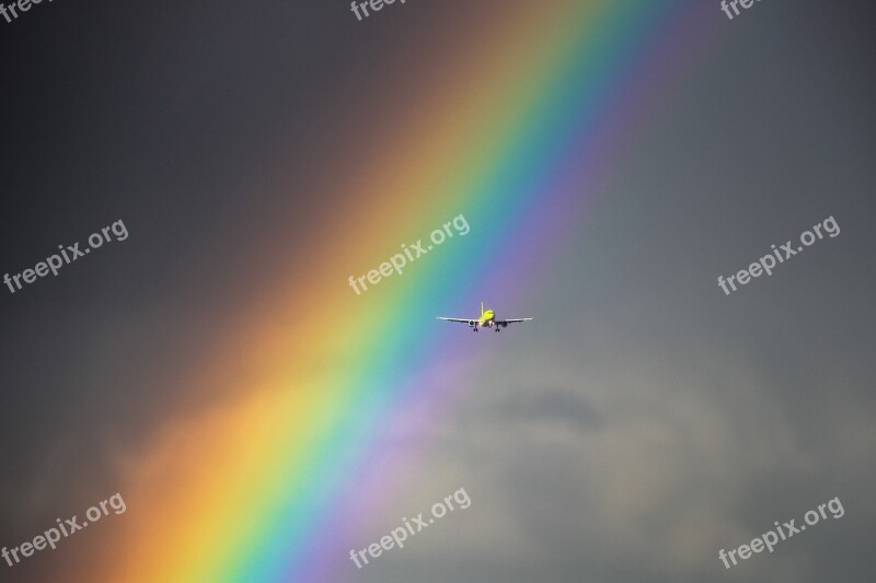 Plane Rainbow Flight Airport Free Photos