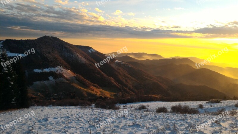 Mountain Landscape Sun Snow Snowy