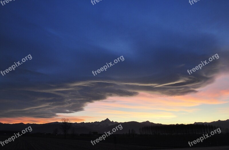 Skyline Clouds Horizon Alps Monviso