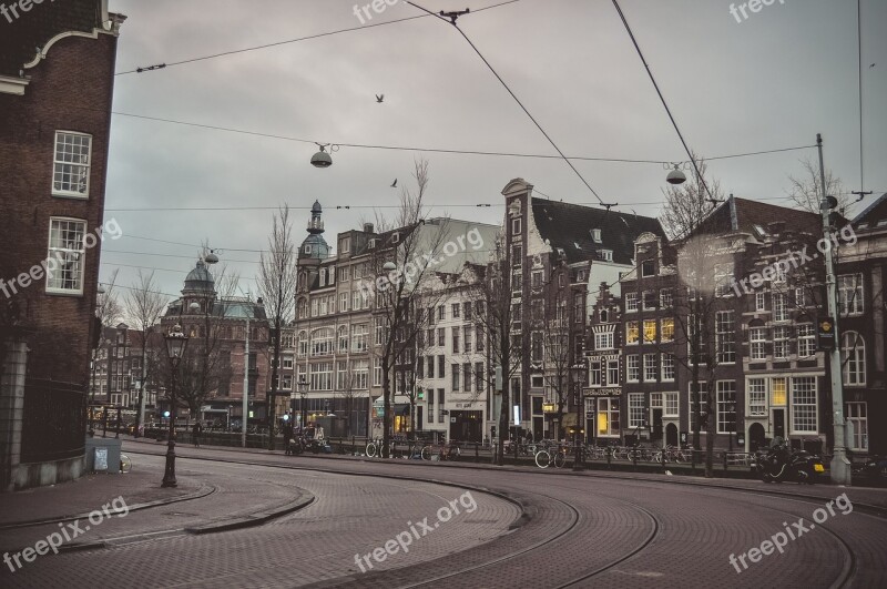 Amsterdam Hazy Weather Morning Avenue Empty Street