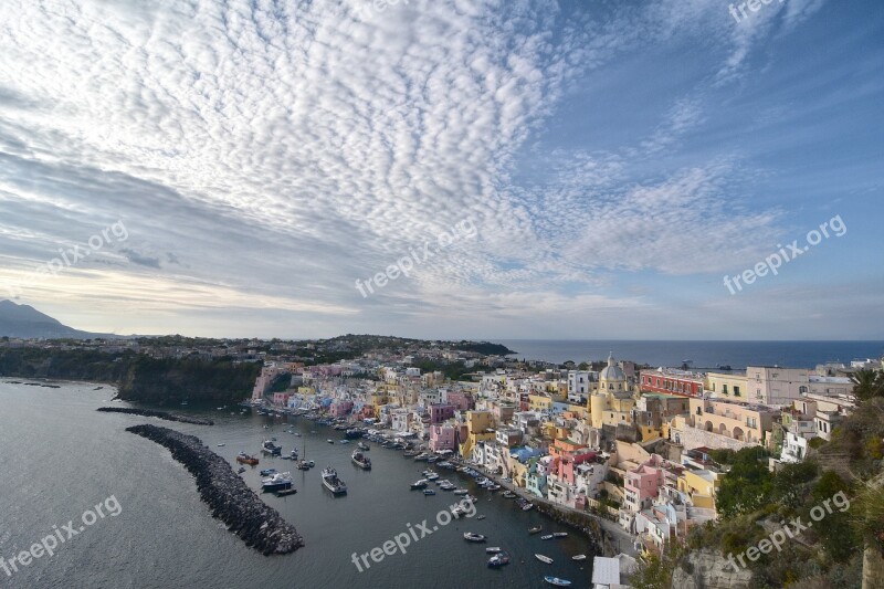 Italy Procida Island Port Clouds