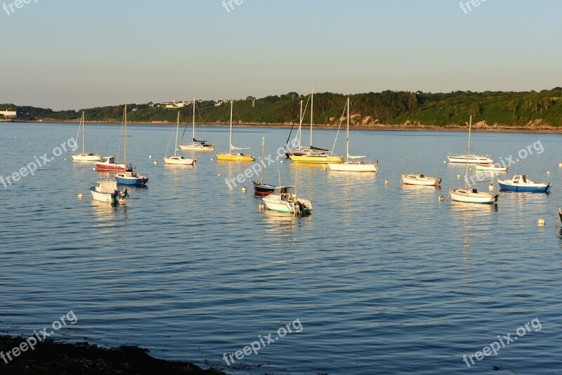 Brittany Coast Sailing Boats Evening Bay