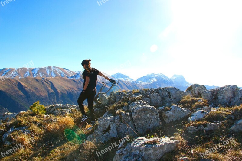 Chernogor Mountain The Girl In The Mountains The Caucasus Mountains Landscape