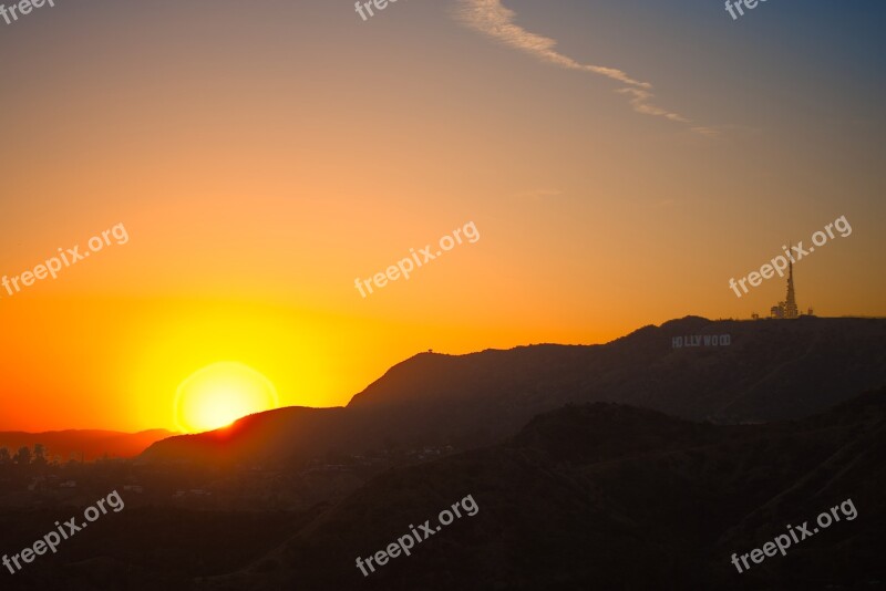 Sunset Travel Landscape Landmark Hollywood