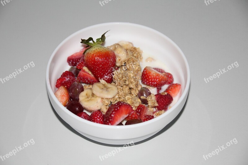 Muesli Strawberries Grapes Coconut Bowl