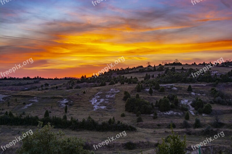 Sunset Rural Nature Sky Clouds