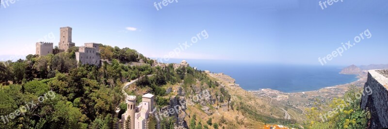 Panorama Landscape Mountains Sky Castle