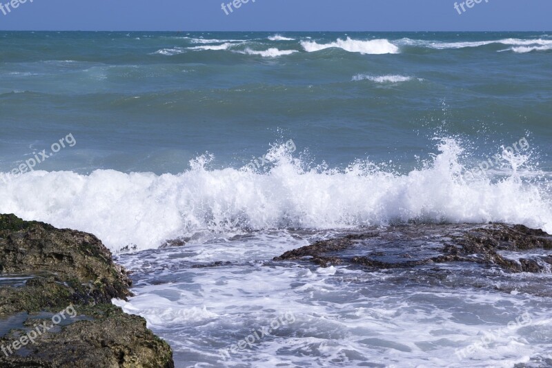 Sea Waves Rocks Storm Wind