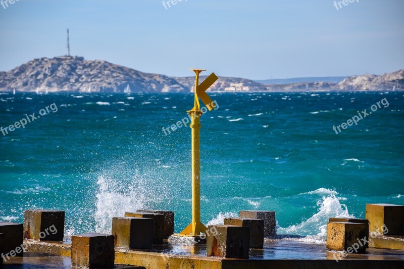 Pier Sea Water Waves Splashing