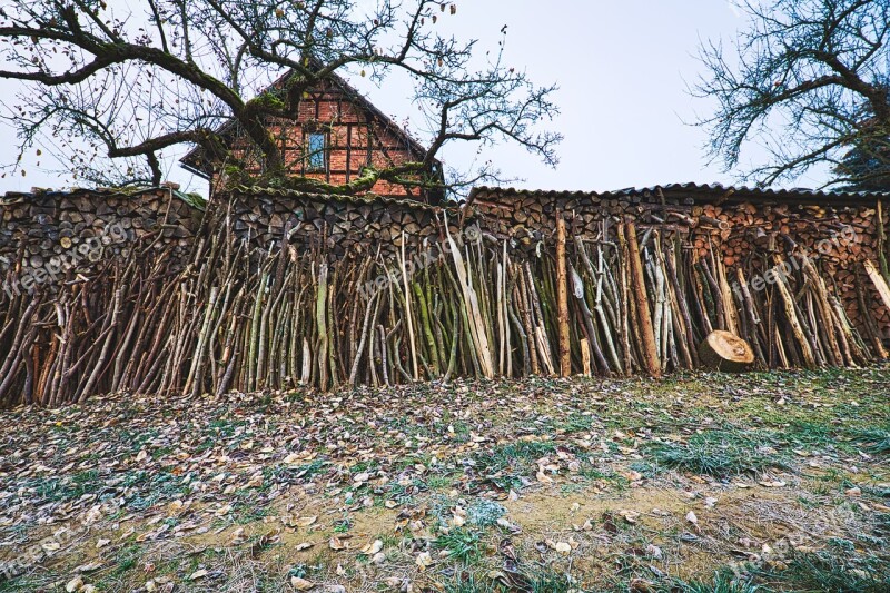 Wood Pile Fence House Stock