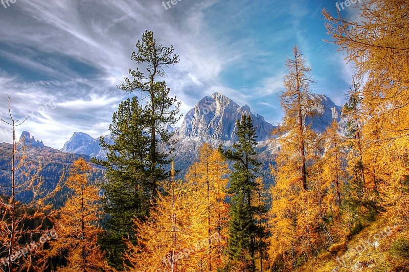 Autumn Dolomites Landscape Nature Mountains