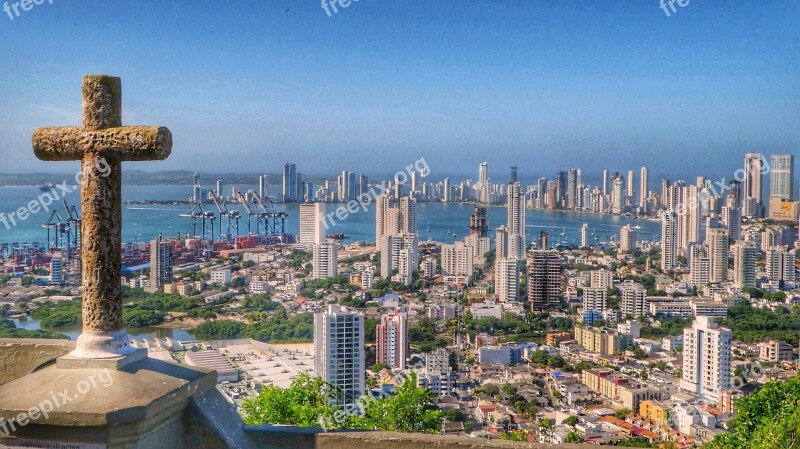 Colombia Cartagena World Heritage Site Convento De La Popa Skyscrapers