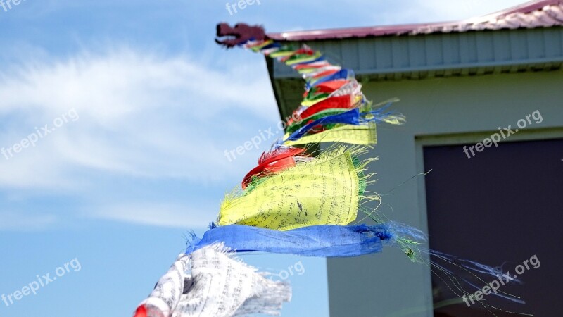 Flags Wind Roof Buddhism Buddha