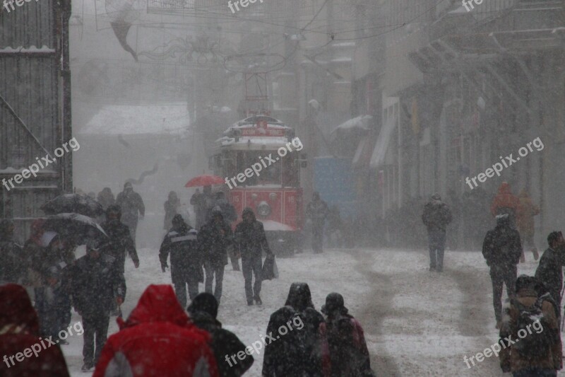 Tramway Beyoğlu Winter Snow Cold