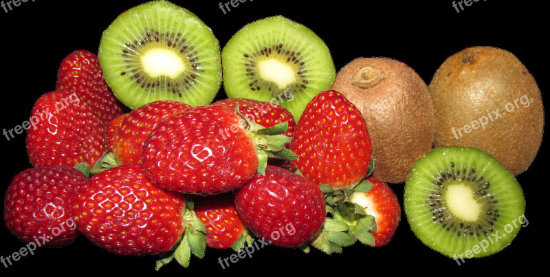 Fruit Food Strawberries Kiwi Fruit Ripe