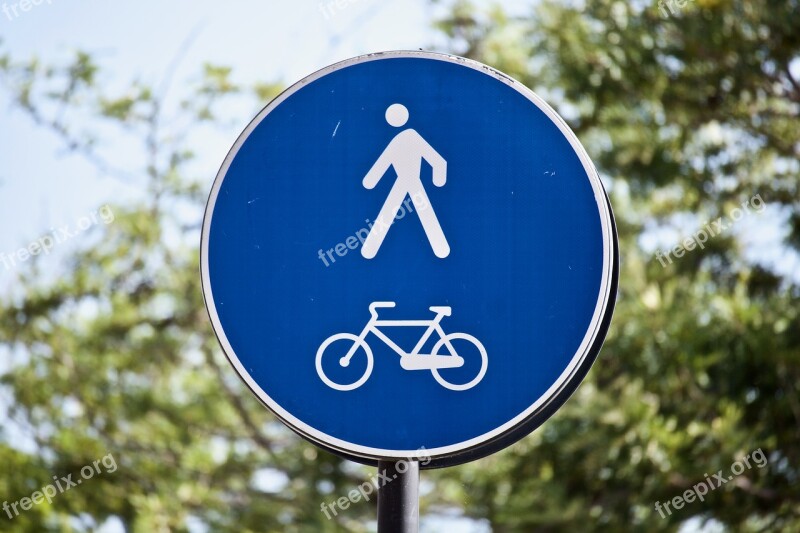 Road Sign Street Sign Communication Walk Bicycle