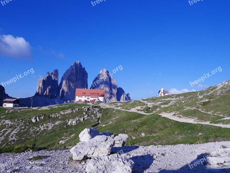 Three Peaks Of Lavaredo Dolomites Hut Landscape Mountain