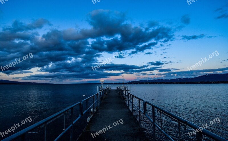 Lake Sky Clouds Twilight Evening