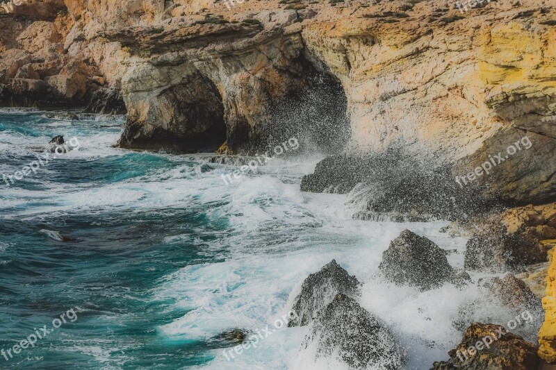 Wave Crushing Rocky Coast Rock Nature