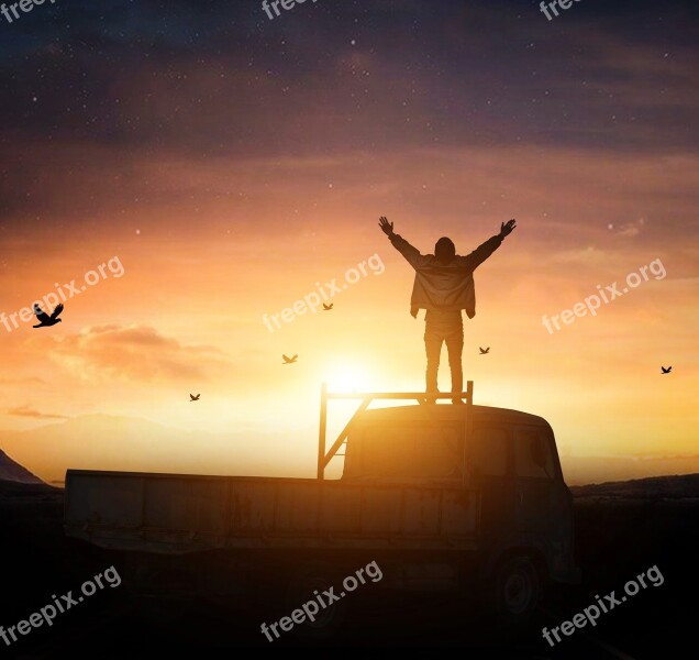 Sun Sunset The Evening Sky Silhouette Young Man