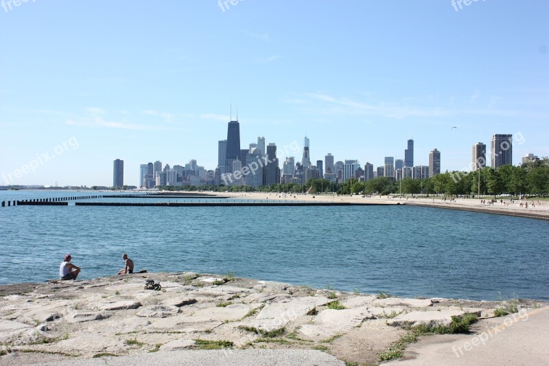 Chicago Skyline Sunny Lake Michigan