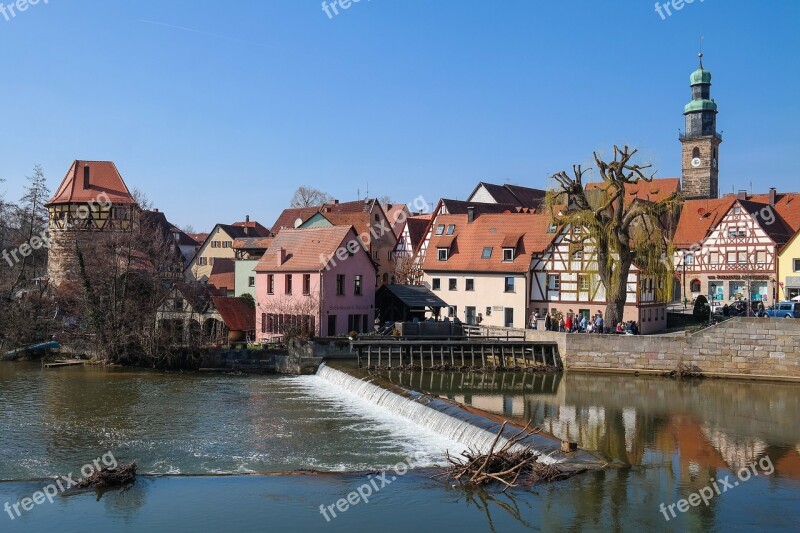 Lauf An Der Pegnitz River Weir Historic Center Steeple