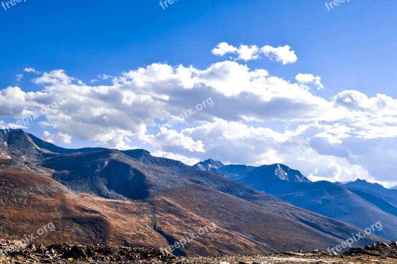 Road Sky Mountains Clouds Nature