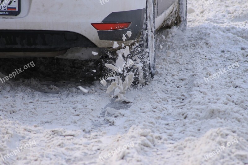 Snow Car Wheel Flies Snowdrift