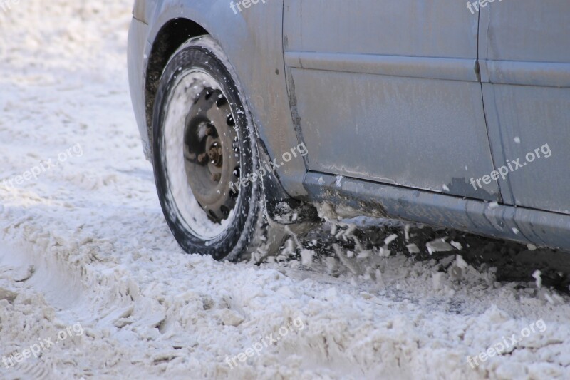 Snow Car Wheel Slips Stuck