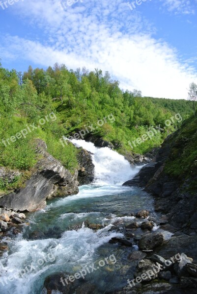 Waterfall Sweden Landscape Nature Bach