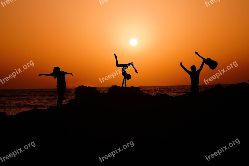 Morning Motivation Silhouette Sunset Guitar Dance