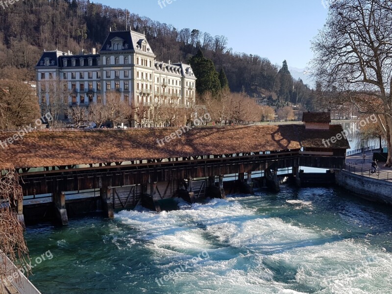 Wooden Bridge Aare Water Power River Water