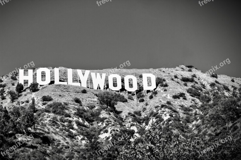 Hollywood Sign Black White Usa